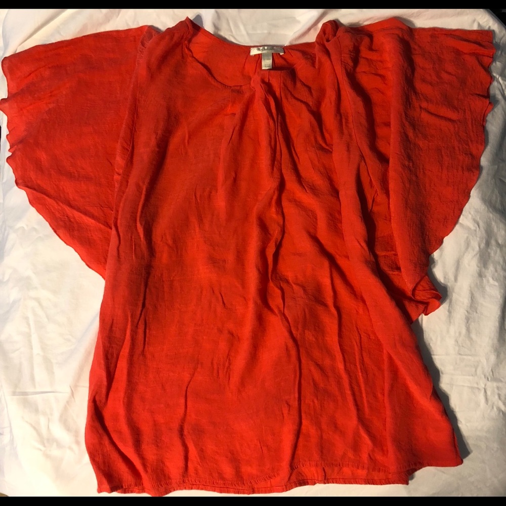 Dress Barn Neon Orange Flutter Sleeve Top 2X